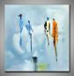 Preview: Helles, abstraktes Bild in Blau, Weiß und Orange gemalt. Quadratisches, dekoratives Gemälde, 100x100cm