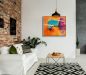 Preview: Wohnzimmer mit abstraktem Bild auf Leinwand mit Schattenfugenrahmen