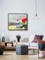 Preview: Wohnzimmer mit abstraktem Bild auf Leinwand über dem Sofa