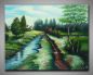 Preview: Leinwandbild gemalte Landschaft mit einem Feldweg am Bach