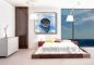 Preview: Stylishes Schlafzimmer. Zur Dekoration hängt ein maritimes Bild mit Schattenfugenrahmen über dem Bett