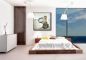 Preview: Stylishes Schlafzimmer. Zur Dekoration hängt ein maritimes Bild mit Schattenfugenrahmen über dem Bett