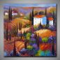 Preview: Warmes Bild. Landschaft mit Klatschmohn kleinen Häusern, dekoratives Gemälde, 60x90 cm