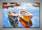 Preview: Echtes, maritimes Bild in kühlen Farben, Ruderboot und Küste gespachtelt