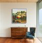 Preview: Flur mit einem stimmungsvollen Wandbild mit Klatschmohn im Schattenfugenrahmen an der Wand