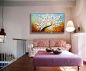 Preview: Helles Wohnzimmer mit Wohlfühlecke. An der Wand Kirschblüte, modern gemalt.