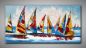 Preview: Helles, abstraktes Bild Segelboote kaufen. In Türkis, Weiß und blau gemalt. horizontal, dekoratives Gemälde, 60x150 cm