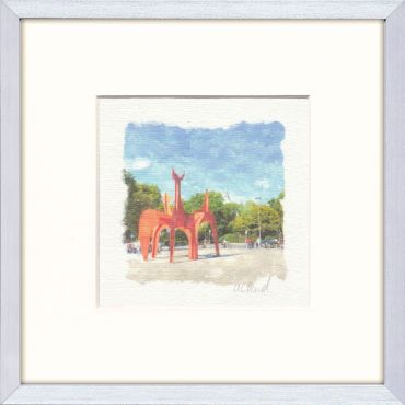 Maschsee rote Stahl Skulptur Hellebardier Aquarell