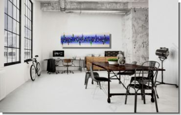 Modernes Büro, Beton, weiße Wände. Dekoration Gemälde grau abstrakt