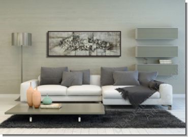 Sofa in moderner Wohnung. Dekoration mit einem fröhlichen Bild