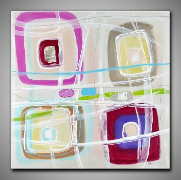 Helles, abstraktes Bild kaufen. In Türkis, Weiß und Gold gemalt. Quadratisches, dekoratives Gemälde, 100x100cm