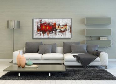 Wohnung mit einem abstrakten, roten Mohnbild in Bilderrahmen