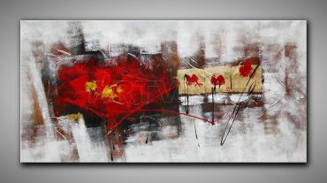 Abstrakter Mohn in warmen Farben. Grau und Rot mit Blattgold