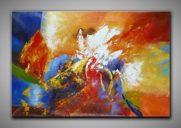 Abstraktes, helles, warmes Gemälde in kühlen und warmen Farben. XXL