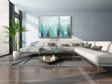 Preview: Sitzecke mit vielen warmen Farben. Über dem Sofa hängt ein großes eingerahmtes Bild als Dekoration