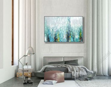 Preview: Loftwohnung mit einem abstrakten Bild an einer hellen Wand.