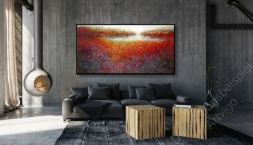 Modernes Loft, Wohnung mit dunkler Wand. Dekorationsbeispiel Gemälde abstrakt von Americo Ccala