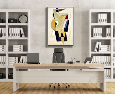 Preview: Büro mit einem hellen Wand und abstrakten, unaufgeregten Motiv in Bilderrahmen