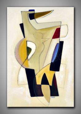 Grafisches, abstraktes Kunstwerk mit flächigen Elementen. In tiefen und kühlen Farben gemalt.