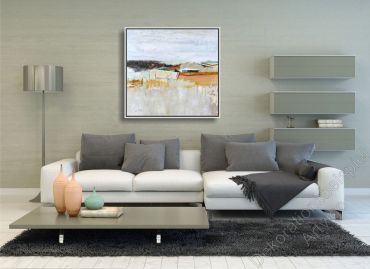 Heller Raum. Zur Dekoration ein Bild einer abstrakten Landschaft an der Wand