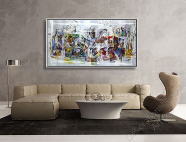 Preview: Moderne Wohnung mit grauer Wand. Dekorationsbeispiel Gemälde abstrakt von Americo Ccala