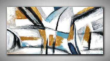 Abstraktes, helles, blaues Gemälde in kühlen und Gold. XXL