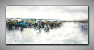 Abstraktes, helles Gemälde in kühlen Farben. Panorama