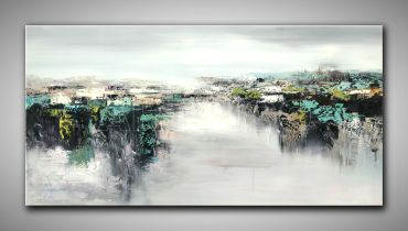 Abstraktes, helles Gemälde in kühlen Farben. Panorama