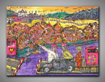 Reisende in fröhlichen Farben gespachtelt