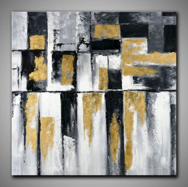 Abstraktes Ölgemälde einer Grafischen Skyline und Spiegelung im See