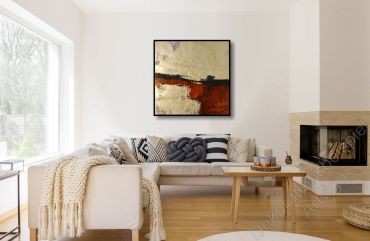 Wohnung mit einem abstrakten, unaufgeregten Wandbild im Schattenfugenrahmen