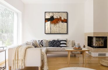 Wohnung mit einem abstrakten, unaufgeregten Wandbild im Schattenfugenrahmen