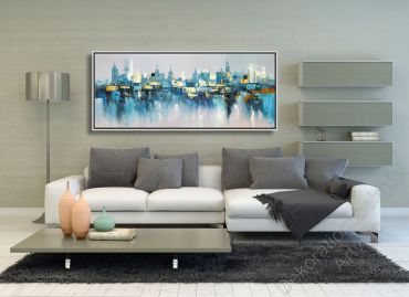 Preview: Wohnung mit einem abstrakten, unaufgeregten Wandbild im Schattenfugenrahmen