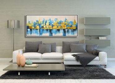 Preview: Wohnung mit einem abstrakten, unaufgeregten Wandbild im Schattenfugenrahmen