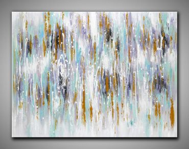 Abstraktes, helles, graues Gemälde in kühlen und warmen Farben.