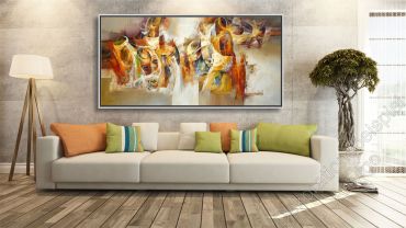 Preview: Wohnung mit heller Wand. Dekorationsbeispiel Gemälde abstrakt von Americo Ccala im Bilderrahmen