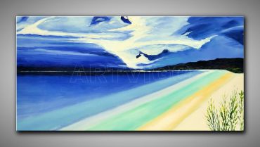 dg3-0131, Strand  und Wolken, Gemälde 60x120 cm