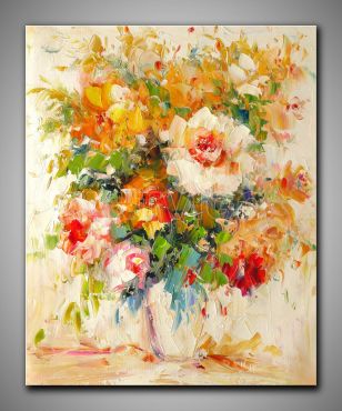 Blumenstrauß in einer Blumenvase, Gemälde 50x60cm