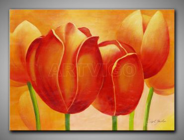 Große Tulpen in warmen leuchtenden Farben gemalt