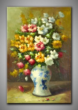 Leinwandbild gemalt, Vase und Blumen