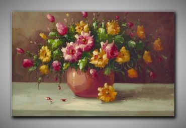 Leinwandbild gemalt, Vase und Blumen