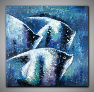 dg3-1093, Drei Fische, abstraktes Bild, 100x100 cm
