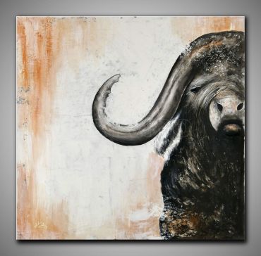 Leinwandbild Wasserbüffel Rind mit Hörnern, modern gemaltgemalt