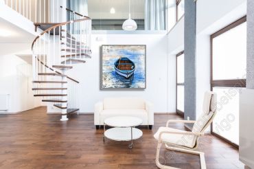 Preview: Wohnung mit einem abstrakten,  maritim gemalten Wandbild