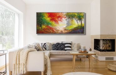 Moderne helle Wohnung mit Kamin. Dekorationsbeispiel Gemälde Landschaft von Americo Ccala