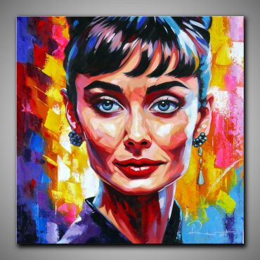 Popart Portrait von Audrey Hapburn in fröhlichen Farben gespachtelt