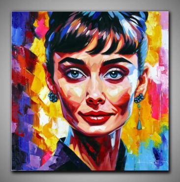Popart Portrait von Audrey Hapburn in fröhlichen Farben gespachtelt