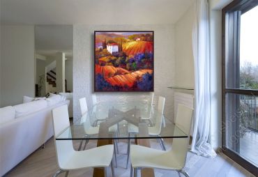 Preview: Esszimmer mit einem detailreichen, warmen Wandbild mit Italienischer Landschaft