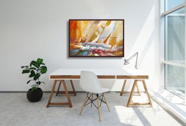 Preview: Arbeitszimmer mit einem abstrakten, Gemälde mit Schiffen, eingerahmt