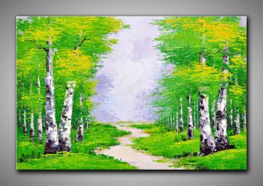 kraftvolle Landschaft Bild mit Pfad, Frühling Birken